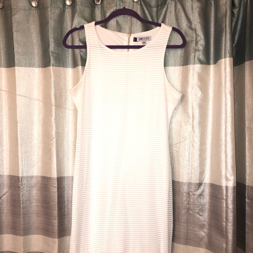 Jennifer Lopez White Ribbed Dress